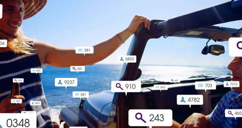 Friends Enjoying Beachside Adventure in Open-Top Jeep