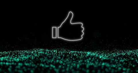 Glowing thumbs up icon above digital waves