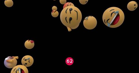 Floating emojis and count bubble on black background