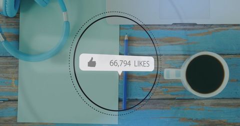 Social Media Data Visualized on Workspace with Coffee