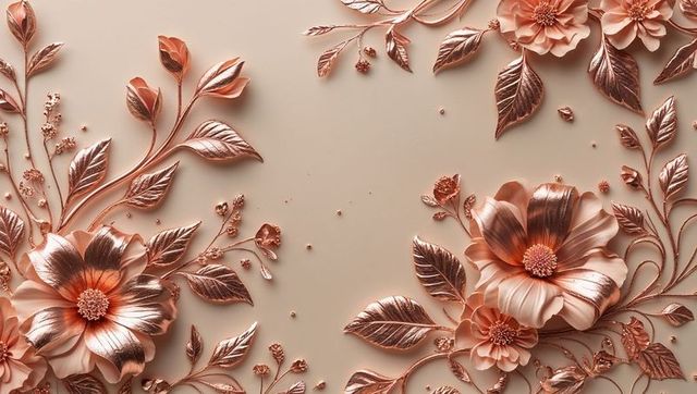 Rose Gold Botanical Design on Elegant Beige Background