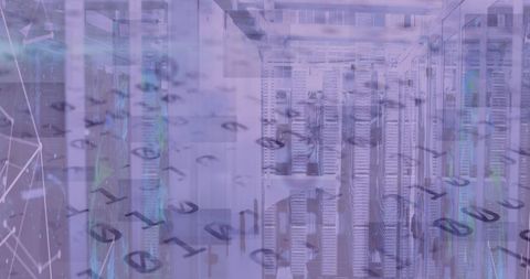 Digital Data Processing Overlay on Futuristic Server Room