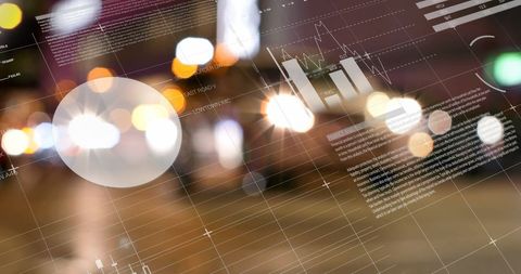 Abstract Financial Dashboard Over Blurred Urban Lights