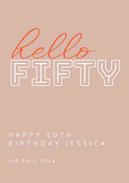 Sophisticated and stylish 50th birthday invitation with modern typography. Perfect for milestone celebrations. Editable fields make it customizable for different occasions. Suitable for birthday invitations, party flyers, or greeting cards.