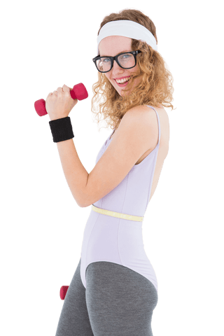 Transparent Fitness Hipster Exercising with Dumbbell