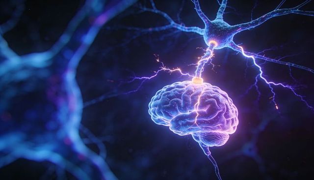 Close-up Neon Brain Pulsing with Electrical Neurons Signaling in Futuristic Neural Network