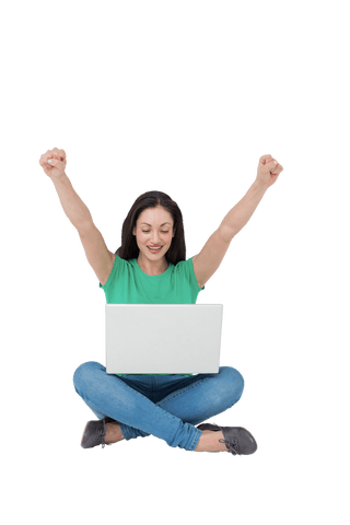 Caucasian Businesswoman Celebrating Success with Laptop on Transparent Background - Download Free Stock Videos Pikwizard.com