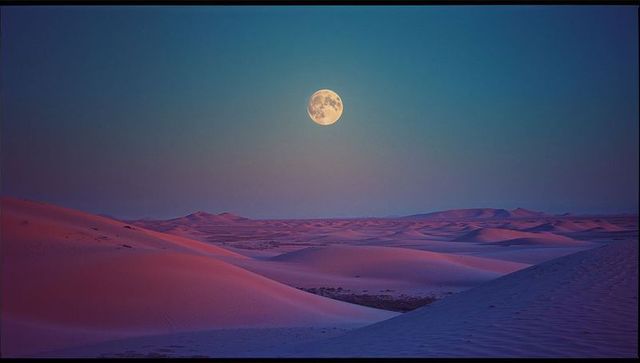Surreal Full Moon Illuminating Tranquil Desert Dunes