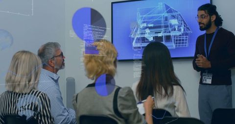 Business Presentation with Futuristic Data Overlay