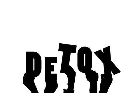 Hands presenting detox text with transparent background