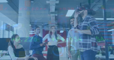 Innovation Meeting: Diverse Team Exploring Virtual Reality in Modern Office