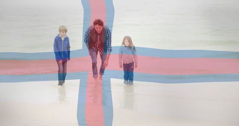 Family Beach Play In Faroe Islands, Flag Overlay Symbolizes Heritage - Download Free Stock Images Pikwizard.com
