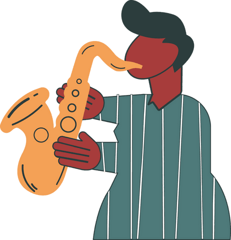 Abstract Saxophonist Playing Golden Instrument in Transparent Background