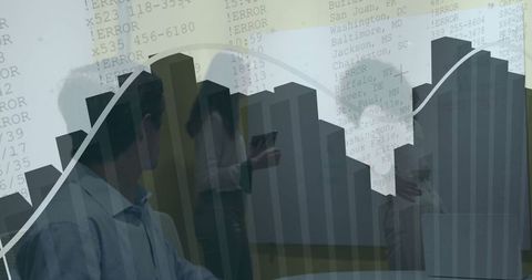 Professionals analyzing data and error logs in office meeting