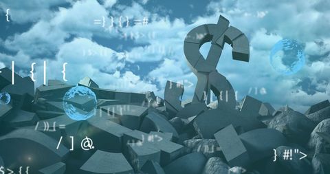 Shattered Dollar and Floating Finance Symbols in Cloudy Sky - Download Free Stock Images Pikwizard.com