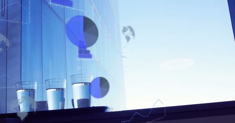 Abstract Business Technology Interface with Glasses of Water