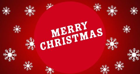 Festive Merry Christmas Greeting With Snowflakes on Red Background