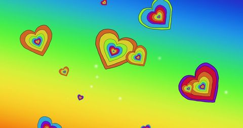 Colorful Rainbow Hearts on Vibrant Gradient Background