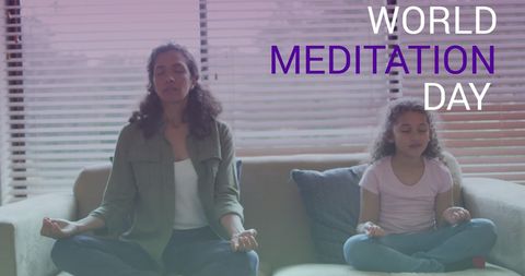 Mother and daughter meditating for world meditation day