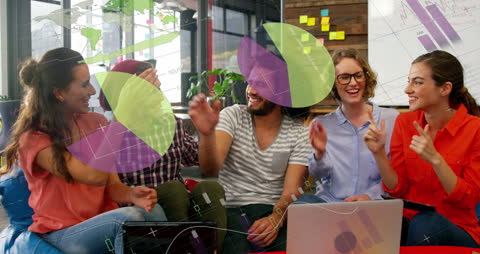 Diverse Team Celebrating Data Success with High Fives