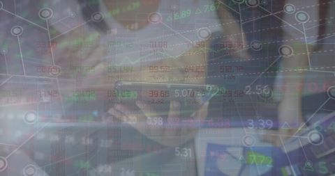 Financial Data Overlay with Diverse Business Team Analyzing Trends