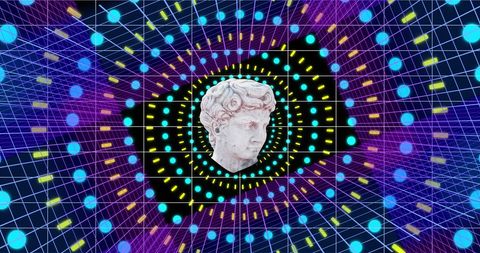 Ancient Sculpture with Digital Abstract Background