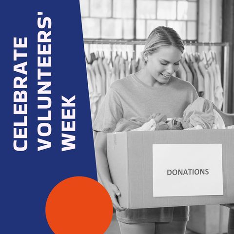 smiling volunteer with donation box celebrates volunteers' week - Download Free Stock Templates Pikwizard.com