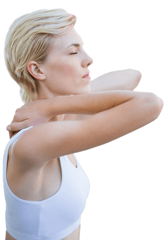 Fit Blonde Woman Meditating with Confidence Outdoors Transparent Background