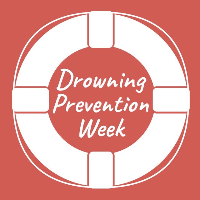 Digital composite image of drowning prevention week text in white inflatable ring on red background. vector, symbolism and awareness concept.