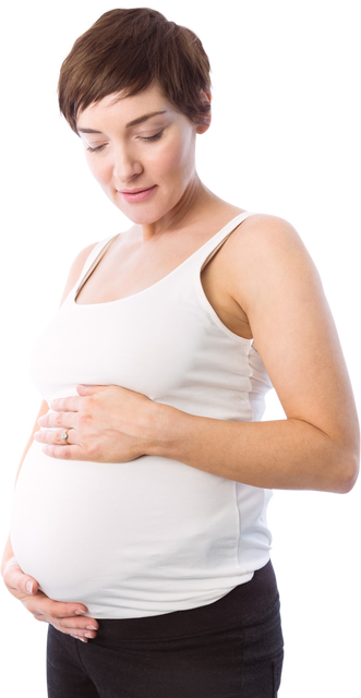 Transparent Relaxed Pregnant Woman Holding Belly in White Tank Top - Download Free Stock Videos Pikwizard.com