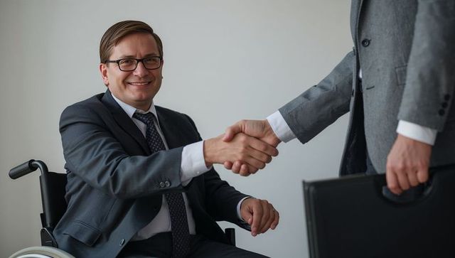 Inclusive business meeting with wheelchair-using professional