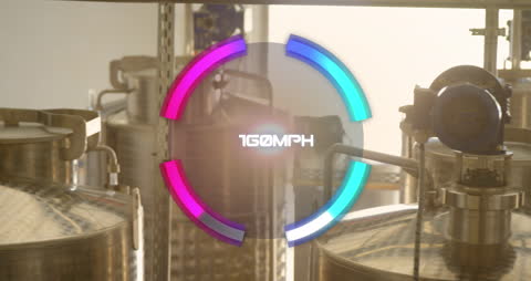 Animated Speedometer Overlaying Industrial Factory Interior