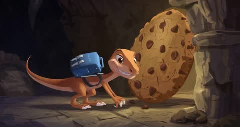 Adventurous Lizard Discovering Hidden Tunnel With Giant Cookie