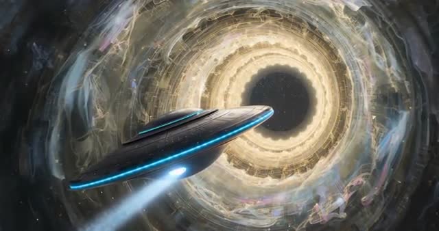 Futuristic Spacecraft Journeying Through Cosmic Wormhole
