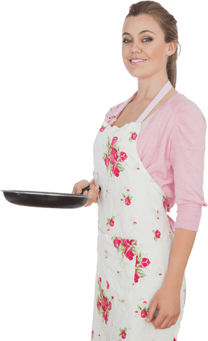 woman in floral apron holding frying pan transparent background - Download Free Stock Videos Pikwizard.com
