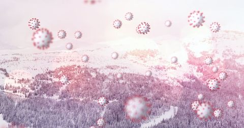 COVID-19 Viruses Floating Over Snowy Winter Landscape - Download Free Stock Images Pikwizard.com