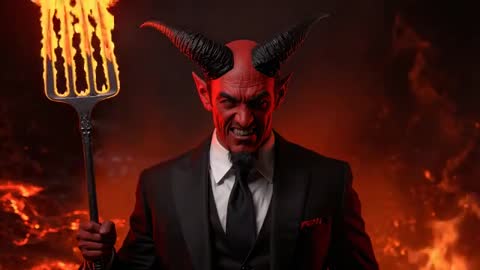 Horned Demon Archfiend Wielding Fiery Pitchfork in Inferno