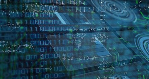 Futuristic Digital Data Grid with Holographic Equations