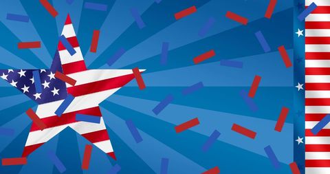 American Flag Star with Red and Blue Confetti Celebration