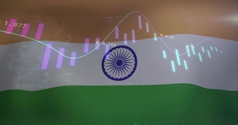 Indian Flag with Financial Data Overlay and Technological Theme