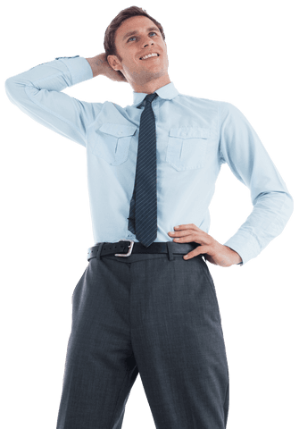 Transparent Businessman Thinking with Hand on Head in Suit and Tie