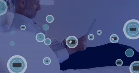 Senior Man Interacting with Futuristic Digital Network Interface