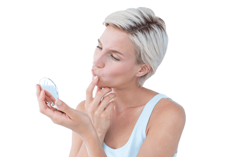 blonde woman checking skin care with compact mirror transparent background - Download Free Stock Videos Pikwizard.com