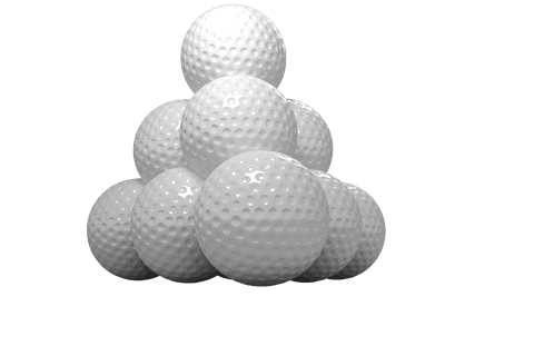 Cluster of golf balls on transparent background for sport designs