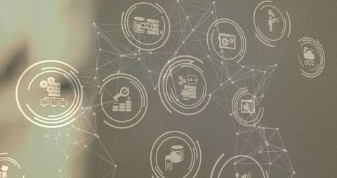 Futuristic digital interface with network connections and icons