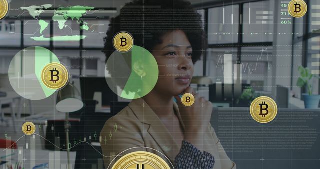 Businesswoman Analyzing Cryptocurrency Trends in Modern Office - Download Free Stock Images Pikwizard.com