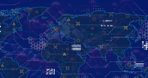 Futuristic Digital World Map with Global Connections