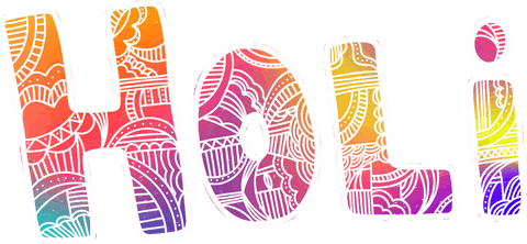 Mandala-patterned holi lettering with vibrant gradients, transparent background