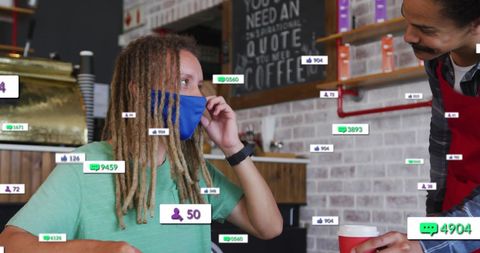 Social Media Interaction Overlay in Busy Cafe - Download Free Stock Images Pikwizard.com