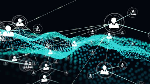 Digital Networking Mesh with Connected People Icons